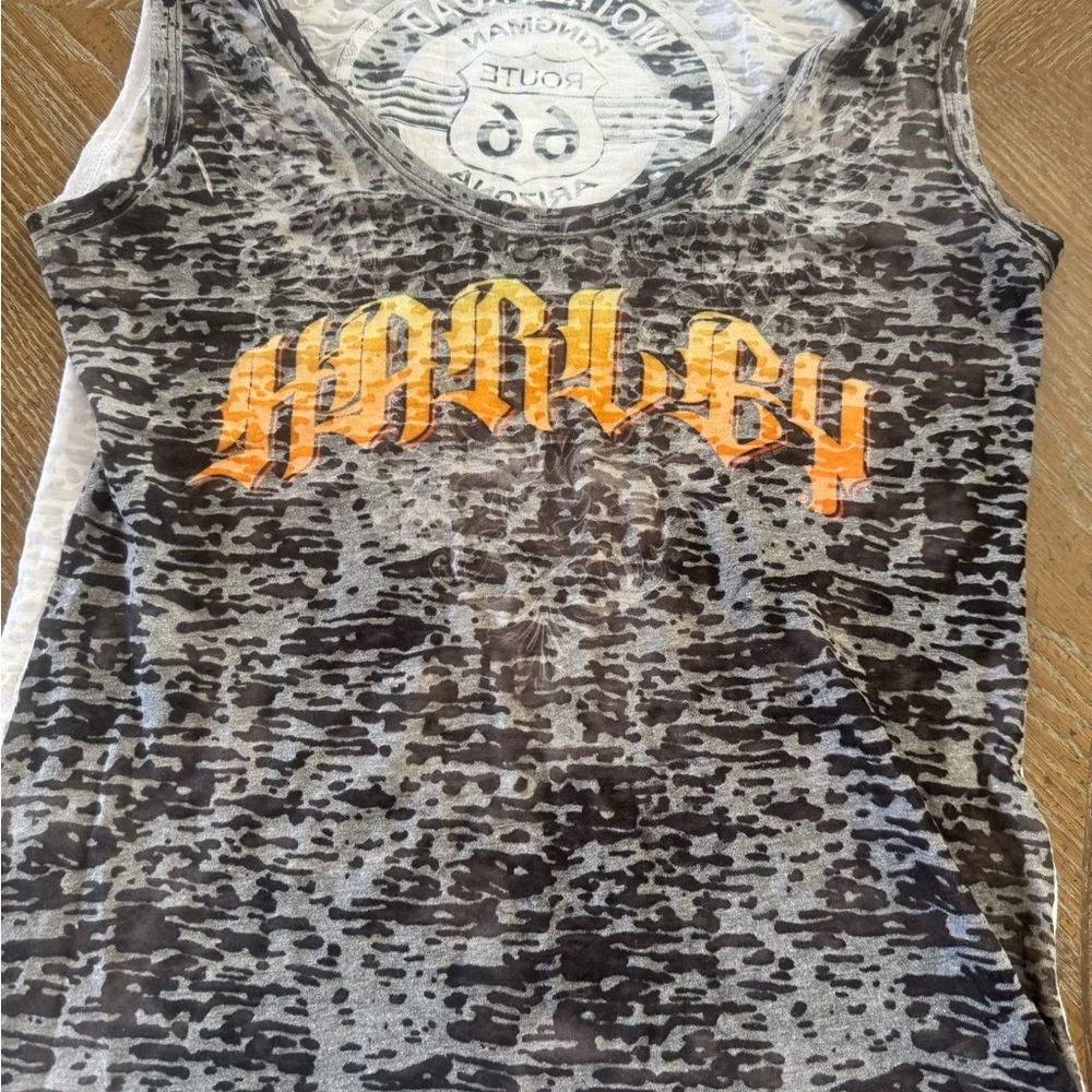 Harley-Davidson Gray and Orange Burnout Tank Top